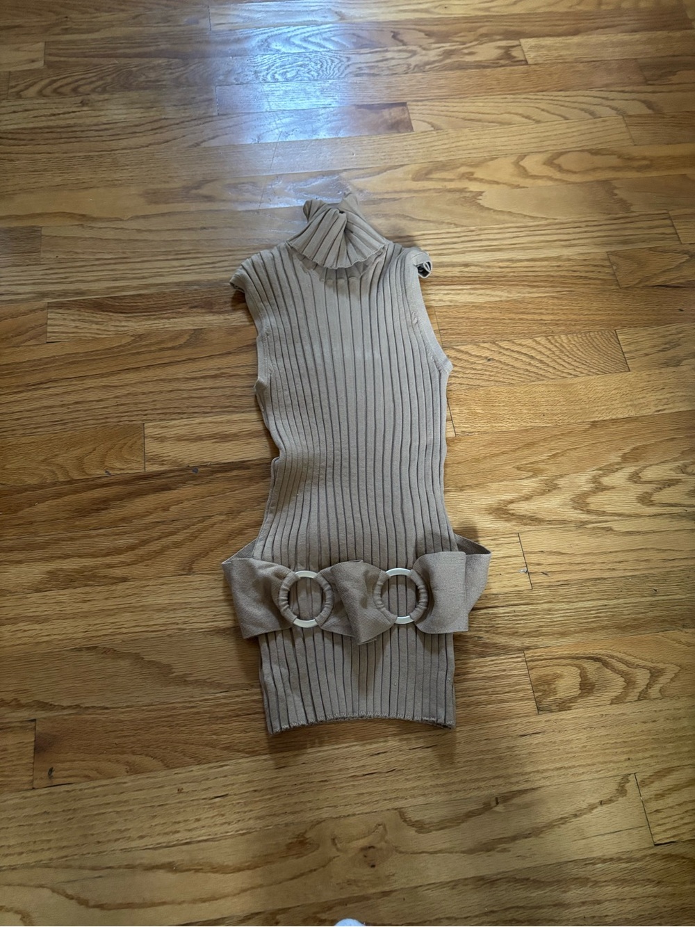 Tracy M. Silk Blend Sleeveless Turtleneck Dress Tan Taupe SZ L